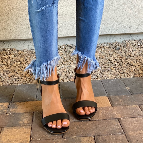 Black Summer Leather Kitten Heel Wedge Sandal - Picture 4 of 13